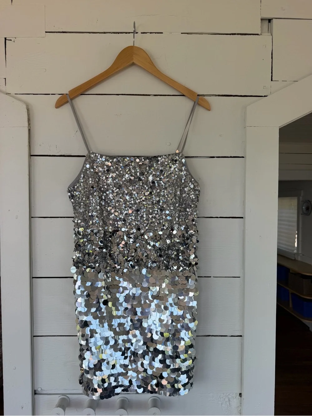 NWT J. Crew Silver Sequin Spaghetti-Strap Mini Dress